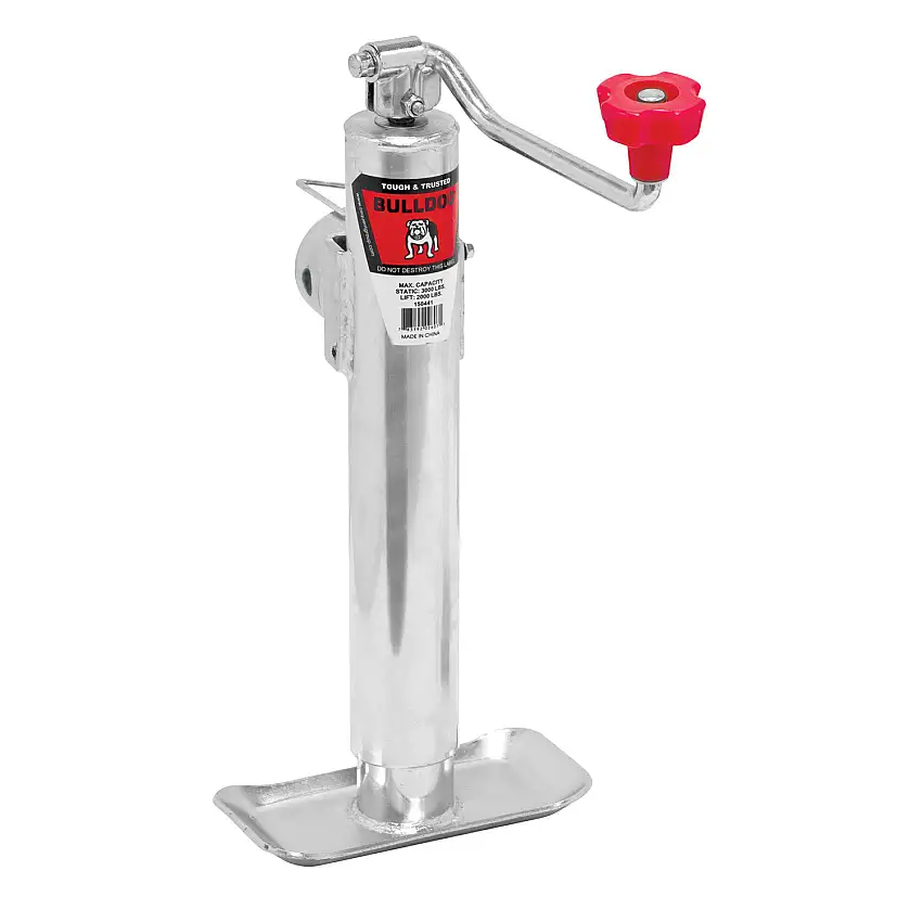 Bulldog Round Trailer Jack, Side Mount, 2,000 lbs. Lift Capacity, Top Wind, Weld-On, 10 in. Travel BD150441
