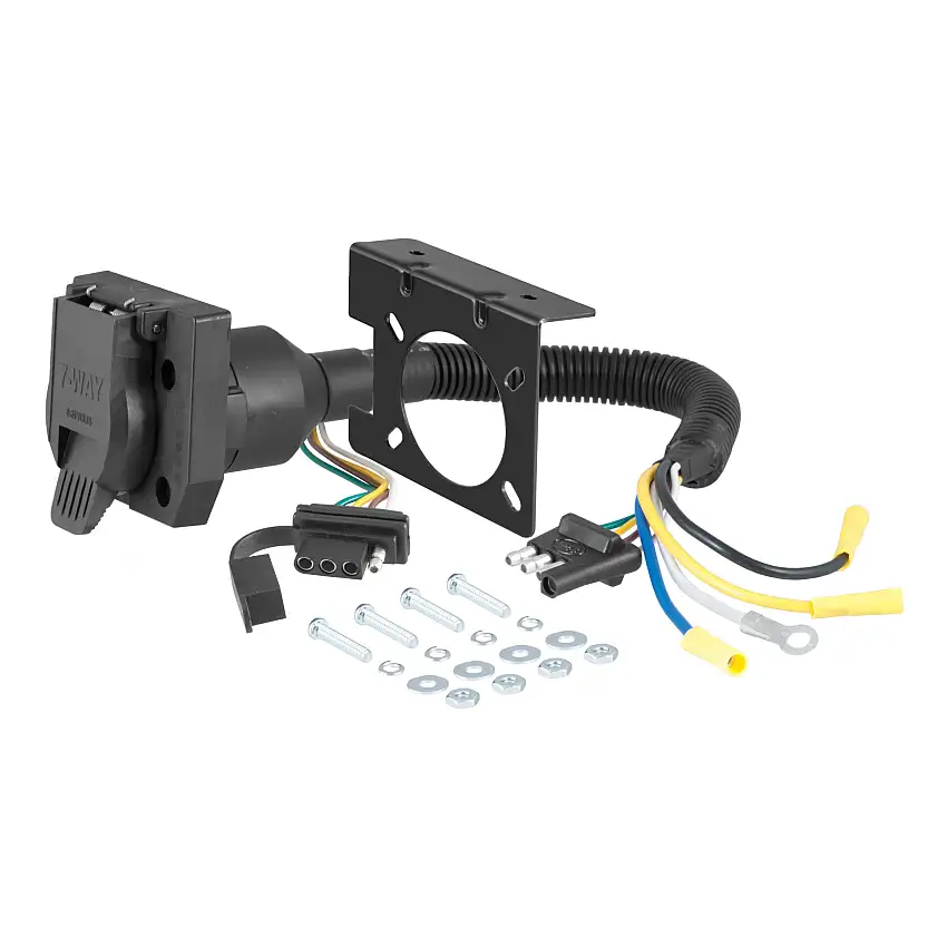 CURT Dual-Output Electrical Adapter (Adds 7-Way RV Blade to 4-Way Flat) Trailer Wiring Adapter Connector