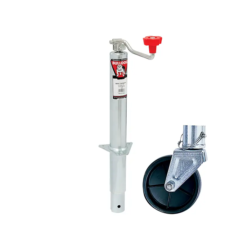 Bulldog Round 2,000 lbs. A-Frame Trailer Jack Topwind 15" Lift Zinc w/ 6" Caster Wheel