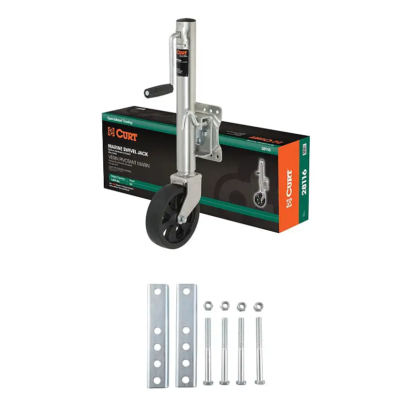 CURT 28116 Marine Boat Trailer Jack with 8-Inch Wheel, 1,500 lbs. 11 Inches Vertical Travel