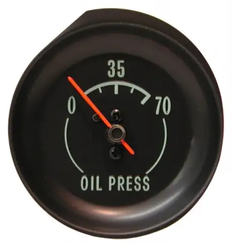 GAUGE-OIL PRESSURE-70 LBS.-GREEN FACE-68-71 (#E5835)