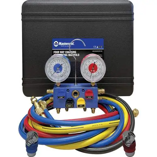 R134A Aluminum 4-Way Manifold Gauges W/72 In Hoses