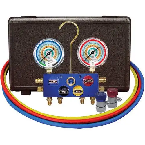 R134A 4 Way Gauge Set W/ Manual Couplers & 72 Inch Hoses