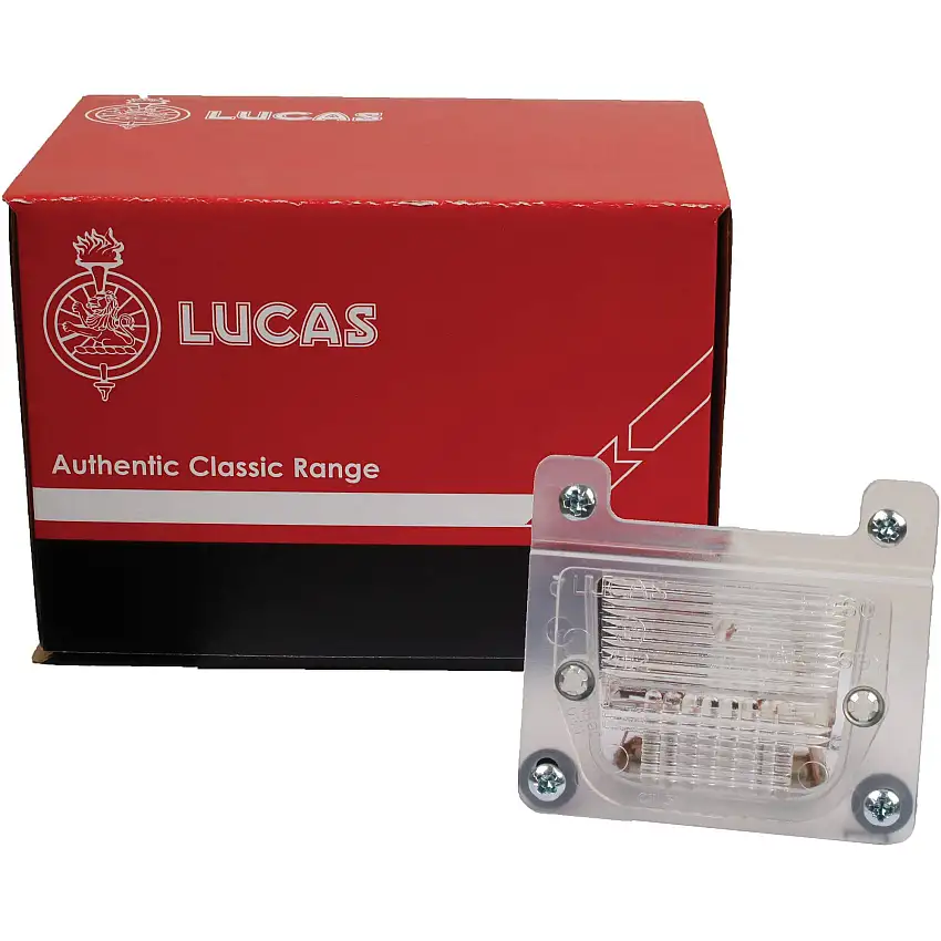 License Lamp Lens, L/H or R/H, by Lucas Classic