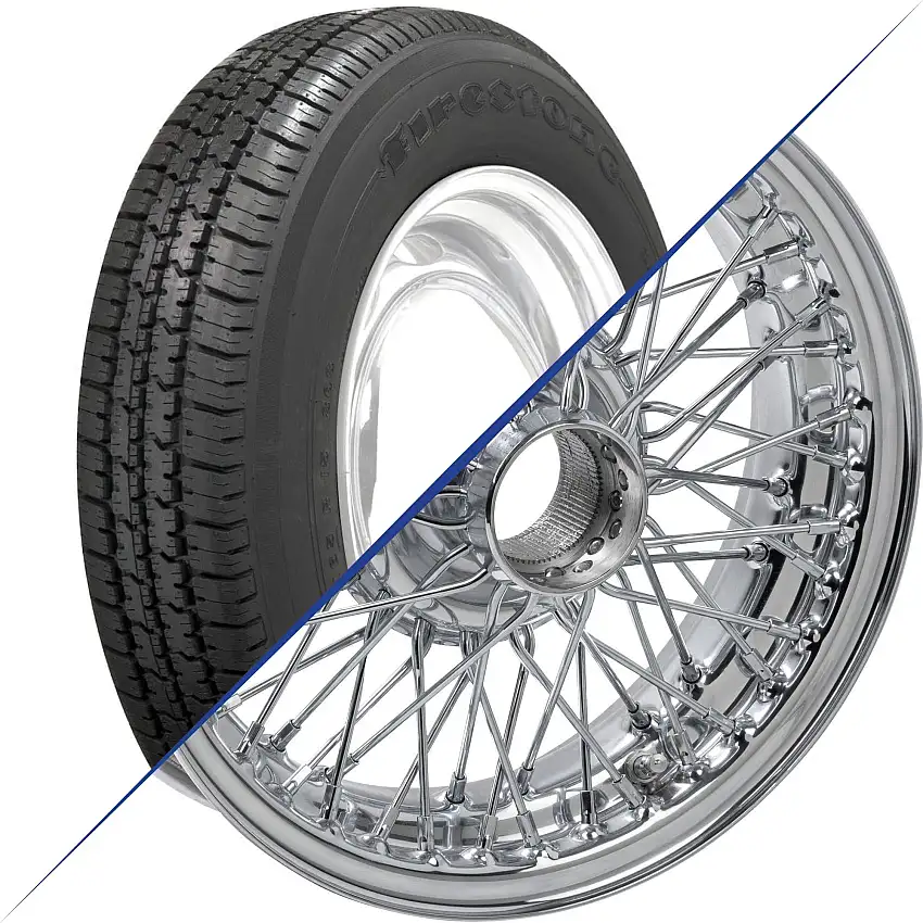 15"x4.5", 60 Spoke, Chrome Wire Wheel with Firestone F560 Tire