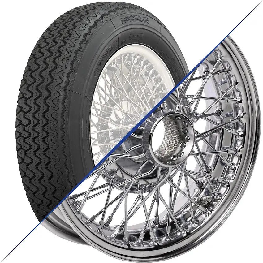 13"x4", 60 Spoke, Chrome Wire Wheel with Michelin XAS Tire