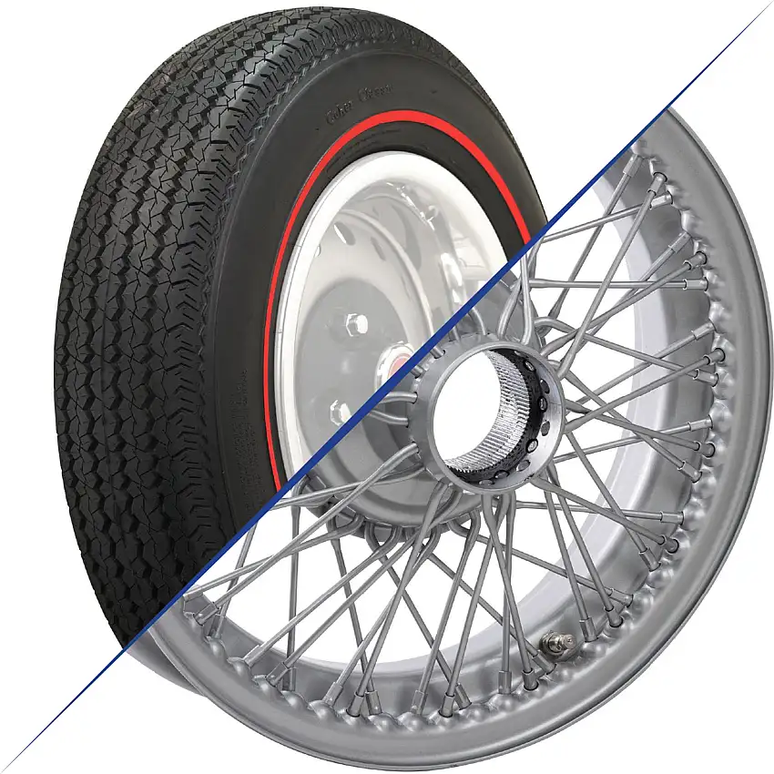 15"x5.5", 72 Spoke, Painted Wire Wheel with Coker Redline Tire