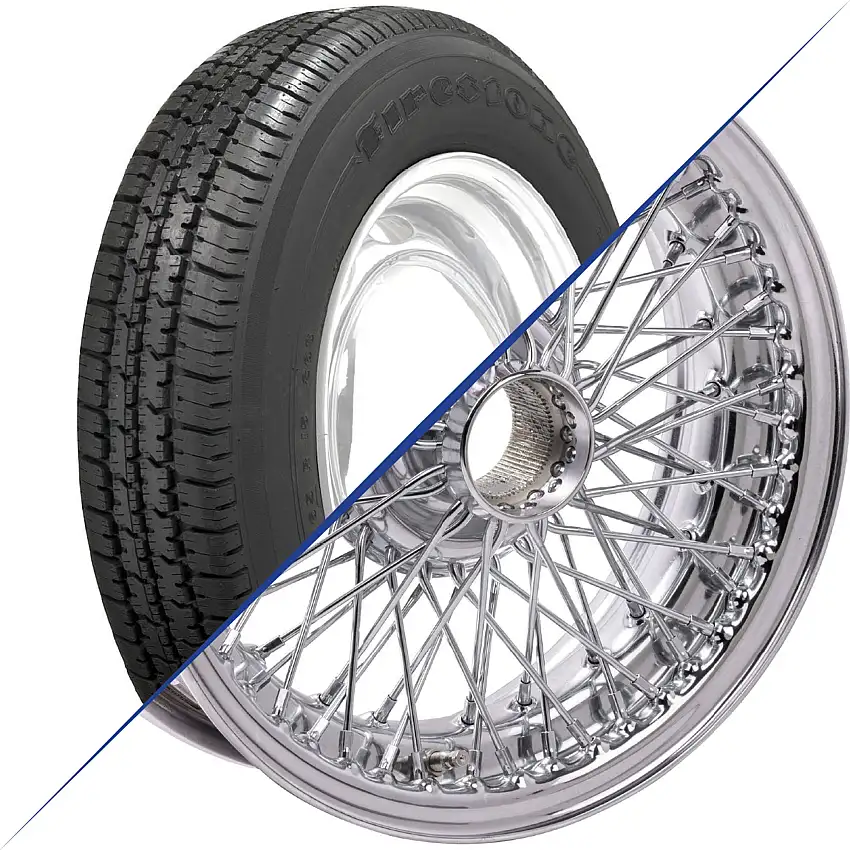 15"x5.5", 72 Spoke, Chrome Wire Wheel with Firestone F560 Tire