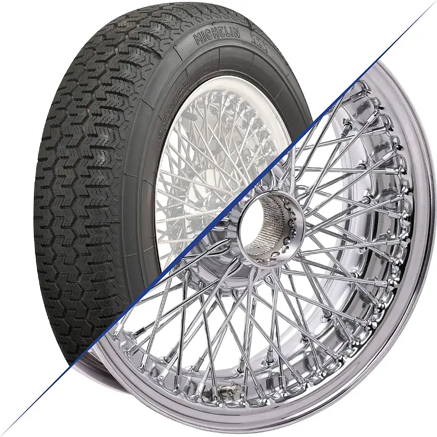 15"x5.5", 72 Spoke, Chrome Wire Wheel with Michelin XZX Tire