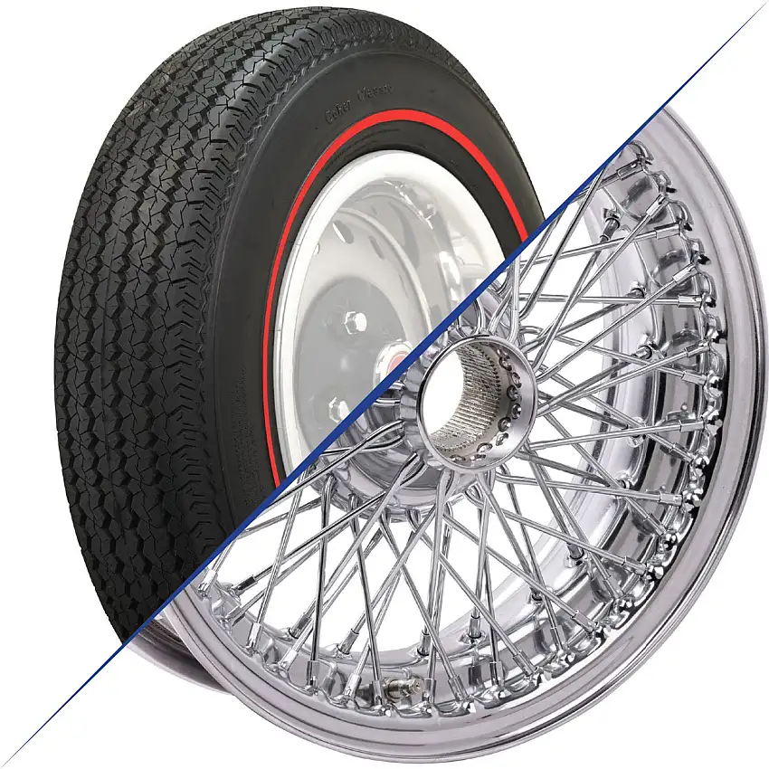 15"x5.5", 72 Spoke, Chrome Wire Wheel with Coker Redline Tire
