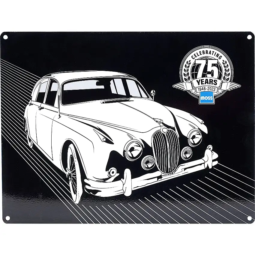 Moss Motors 75th Anniversary Metal Sign - Jaguar Early Sedan