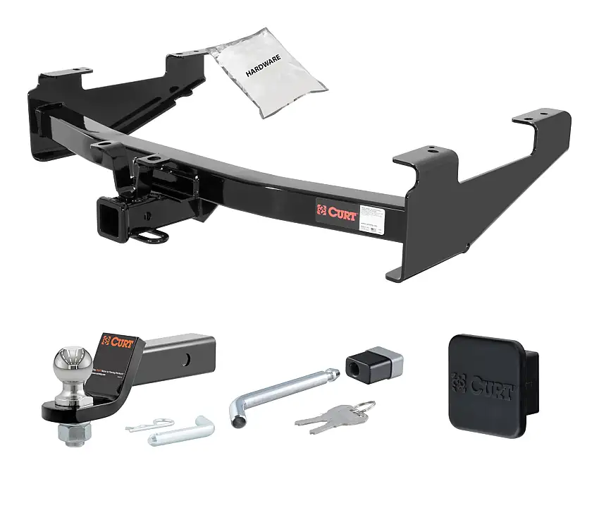 01 - 10 GMC Sierra 2500 HD 8' bed, excluding factory receiver, Tommy Gate lift or cab & chassis 2in. CURT Trailer Hitch + Ball Mount + Cover + Lock Kit HWA1216