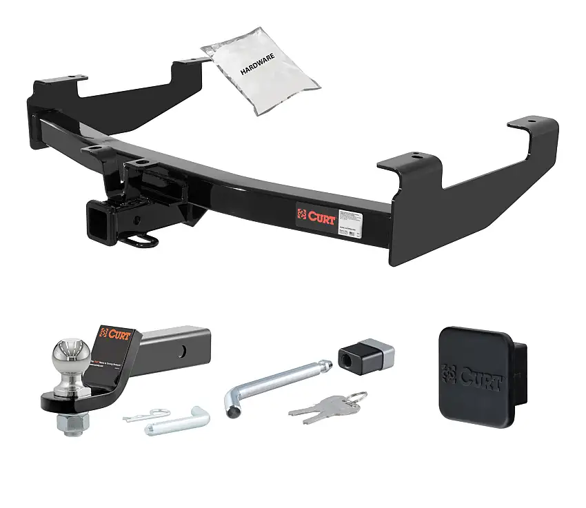 01 - 06 Chevrolet Silverado 3500 6' bed, excluding factory receiver, Tommy Gate lift or cab & chassis 2in. CURT Trailer Hitch + Ball Mount + Cover + Lock Kit HWA515