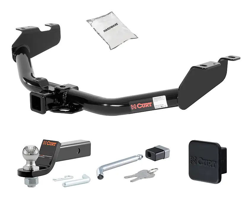 01 - 06 Chevrolet Silverado 1500 HD Excluding roll pan bumper, Tommy Gate lift or 10" drop bumper 2in. CURT Trailer Hitch + Ball Mount + Cover + Lock Kit HWA433
