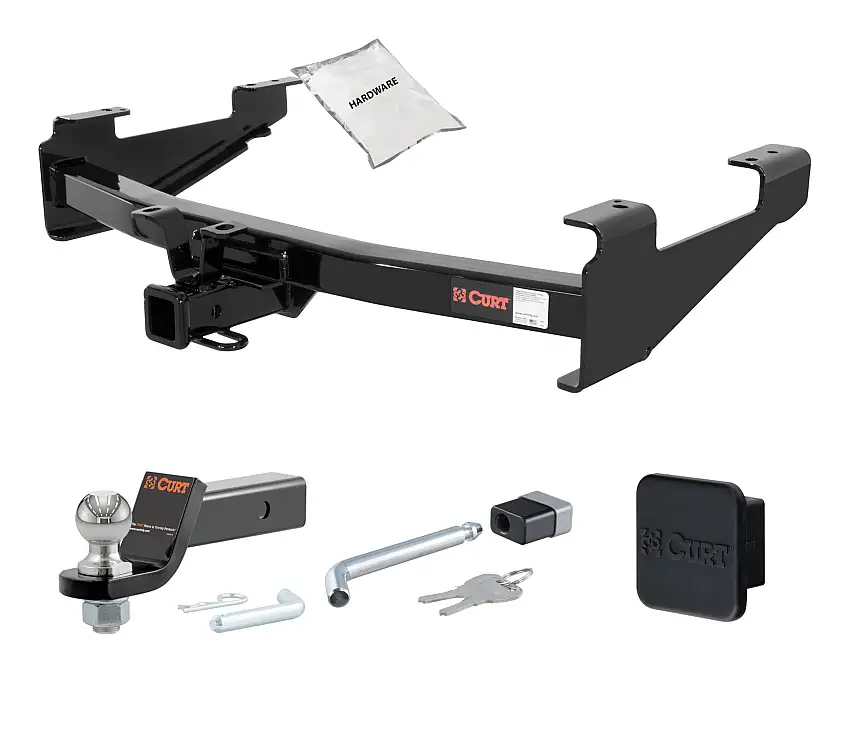 01 - 10 Chevrolet Silverado 2500 HD 6' bed, excluding factory receiver, Tommy Gate lift or cab & chassis 2in. CURT Trailer Hitch + Ball Mount + Cover + Lock Kit HWA474