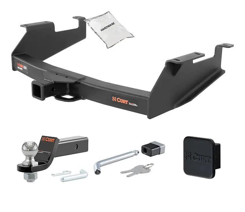 01 - 10 GMC Sierra 2500 HD 8' bed, with 10" step bumper 2in. CURT Trailer Hitch + Ball Mount + Cover + Lock Kit HWA1225
