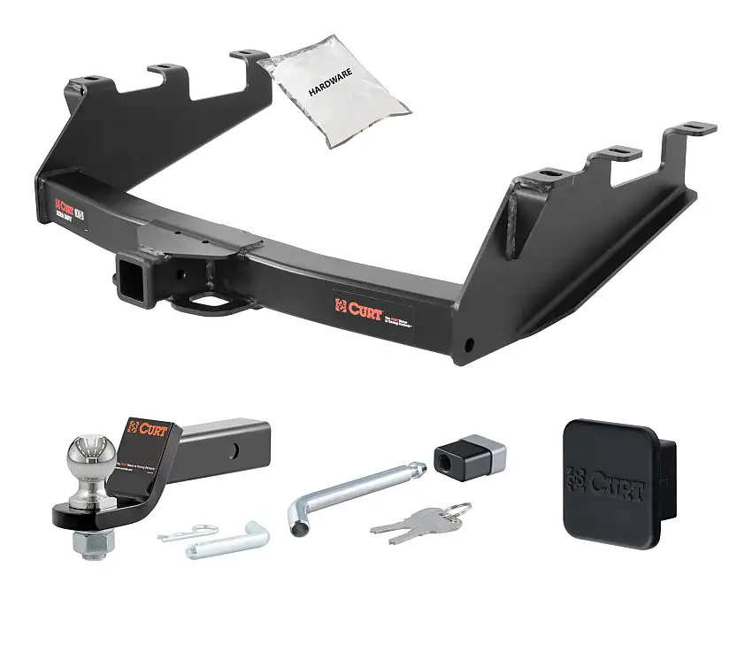 01 - 06 GMC Sierra 1500 HD Excluding 10" drop bumper, roll pan bumper or Tommy Gate lift 2in. CURT Trailer Hitch + Ball Mount + Cover + Lock Kit HWA1163