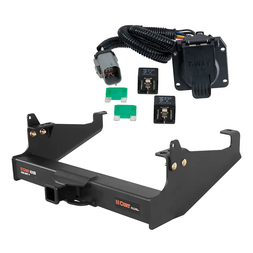02 - 04 Ford F-350 Super Duty Cab & chassis with 34" frame width (O.D.) Curt 2", Class 5 Trailer Tow Hitch + 4-flat Wiring Kit 15445