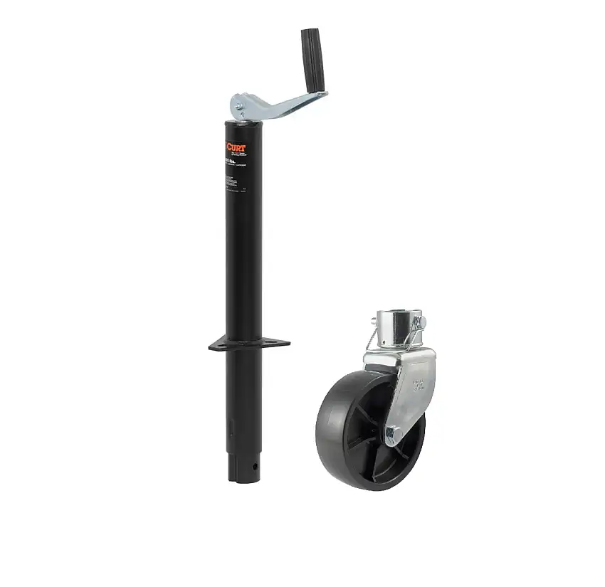 CURT 2,000 lbs, 15" Travel A-Frame Jack with Top Handle + 6 in. Caster Wheel