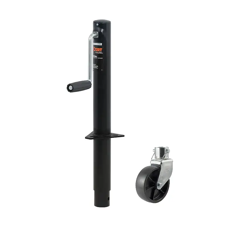 CURT 2,000 lbs, 14-1/2" Travel A-Frame Trailer Jack with Side Handle + 6 in. Caster Wheel