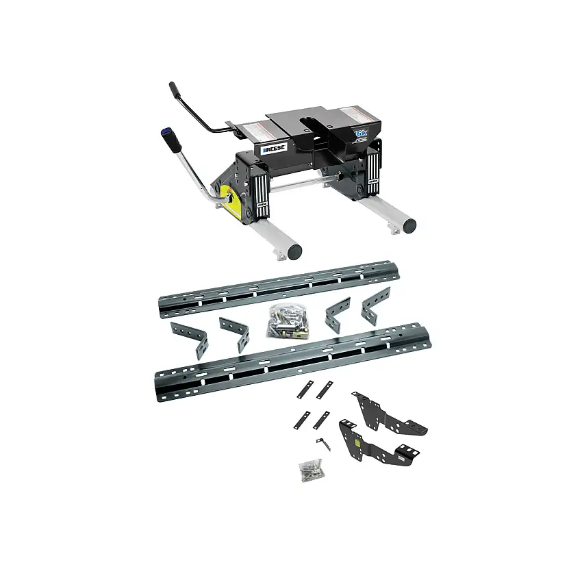 2014-2018 Chevrolet Silverado 1500 Does Not Fit MagneRide Magnetic Ride Suspension Reese 16K Slider Fifth Wheel Hitch, Dual Jaw, Complete System, Round Tube Slider (Includes Rails & Custom Fit Brackets)