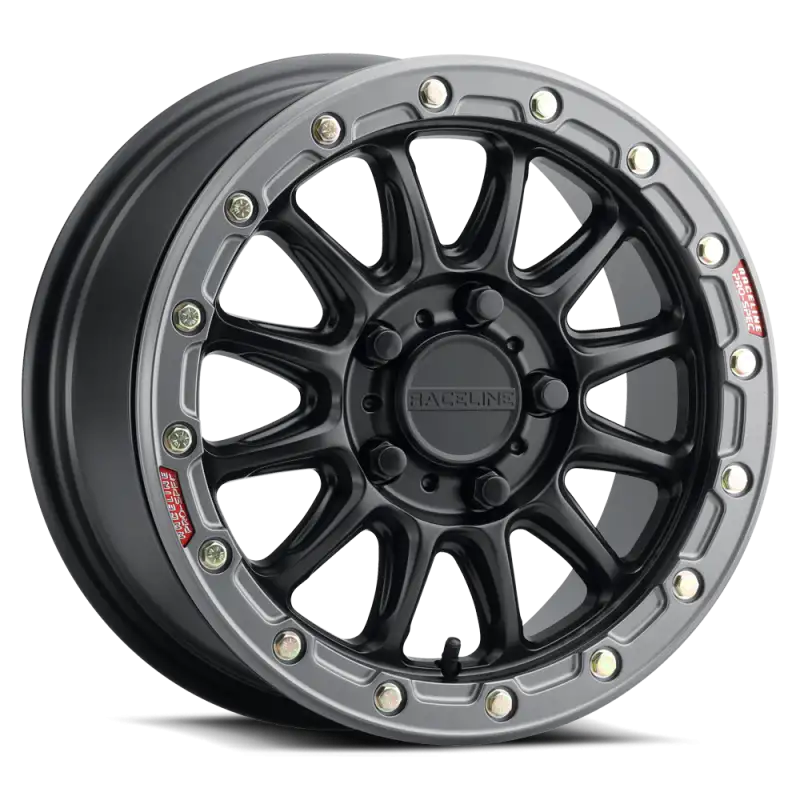 Raceline A14BG Alpha 15x7in/5x114.3 BP/25mm Offset/68mm Bore - Black & Gunmetal Ring Beadlock Wheel
