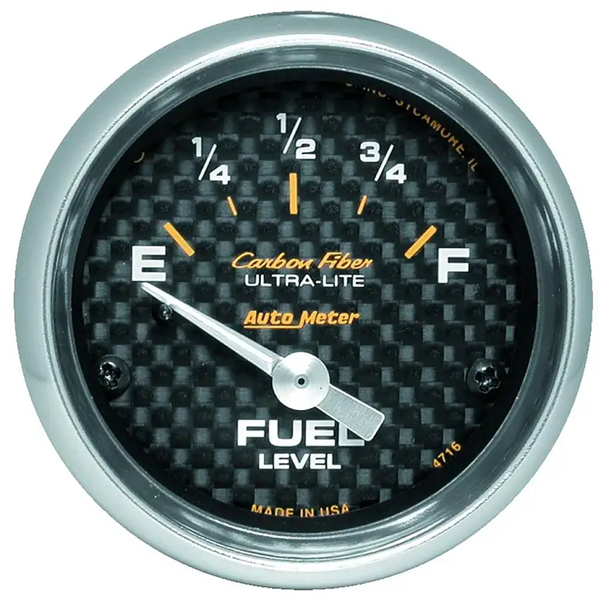 Auto Meter Carbon Fiber Series 2 /16" Gas Gauge at 240 OHMs Full / 33 OHMs Full 4716