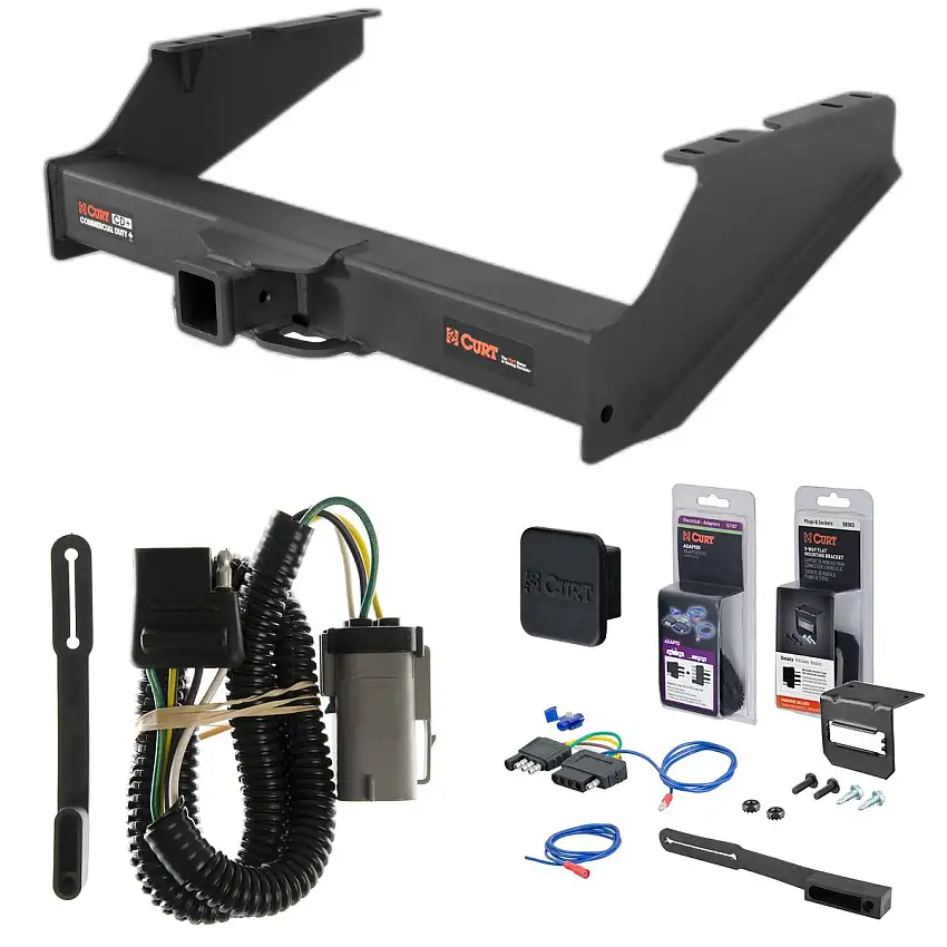 02 - 04 Ford F-250 Super Duty Curt 2-1/2" Class 5 Trailer Tow Hitch + 5-Flat Wiring Kit Tow Boat/Utility Trailer with Surge Brakes 15810