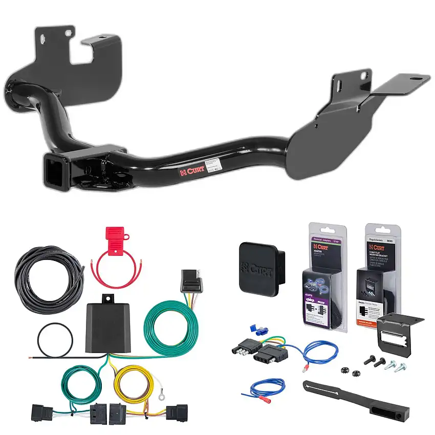 05 - 11 Mercury Mariner With factory 1-1/4" receiver hitch Curt 2" Class 3 Trailer Tow Hitch + 5-Flat Wiring Kit Tow Boat/Utility Trailer with Surge Brakes 13651