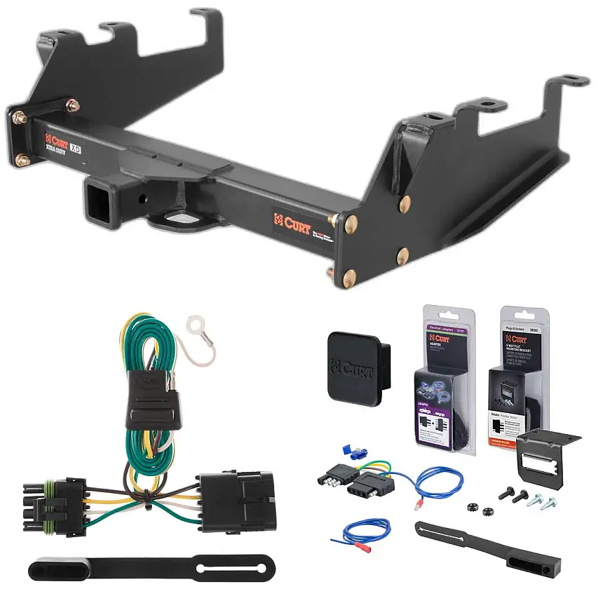 88 - 00 Chevrolet C3500 Excluding with dual exhaust, 4-door crew cab, 10" step bumper or cab & chassis Curt 2" Class 5 Trailer Tow Hitch + 5-Flat Wiring Kit Tow Boat/Utility Trailer with Surge Brakes 15325