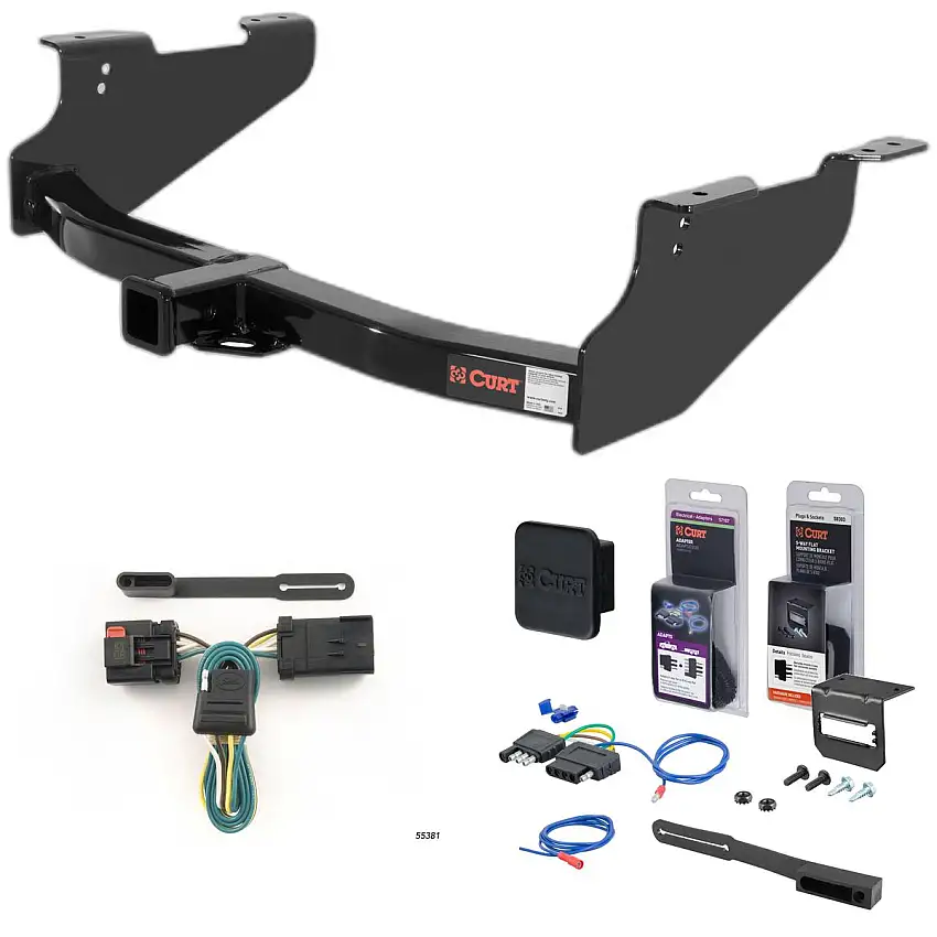 03 - 10 Dodge Ram 2500 Excluding factory receiver Curt 2" Class 4 Trailer Tow Hitch + 5-Flat Wiring Kit Tow Boat/Utility Trailer with Surge Brakes 14361