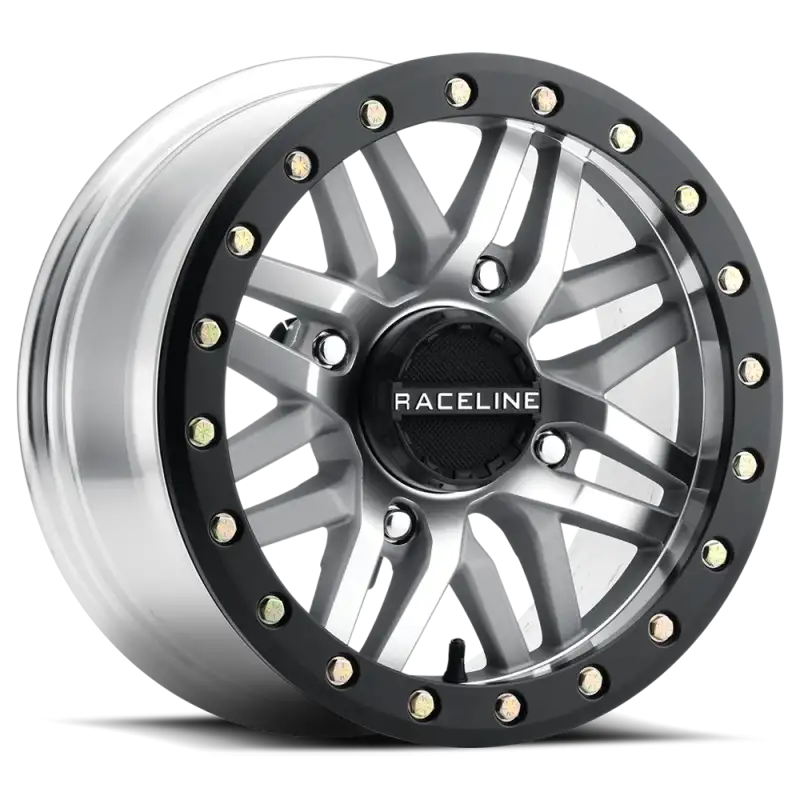 Raceline A91MA Ryno 15x7in/4x137 BP/10mm Offset/110.18mm Bore - Machined & Black Ring Beadlock Wheel