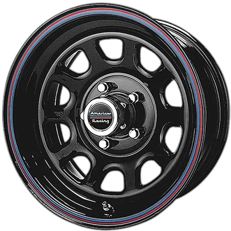 American Racing AR7676885 - AR767 Steel Wheel - 16"x8 -Bolt Pattern 5x5.5" - Backspacing 4.97" - Gloss Black w/ Red and Blue Stripes