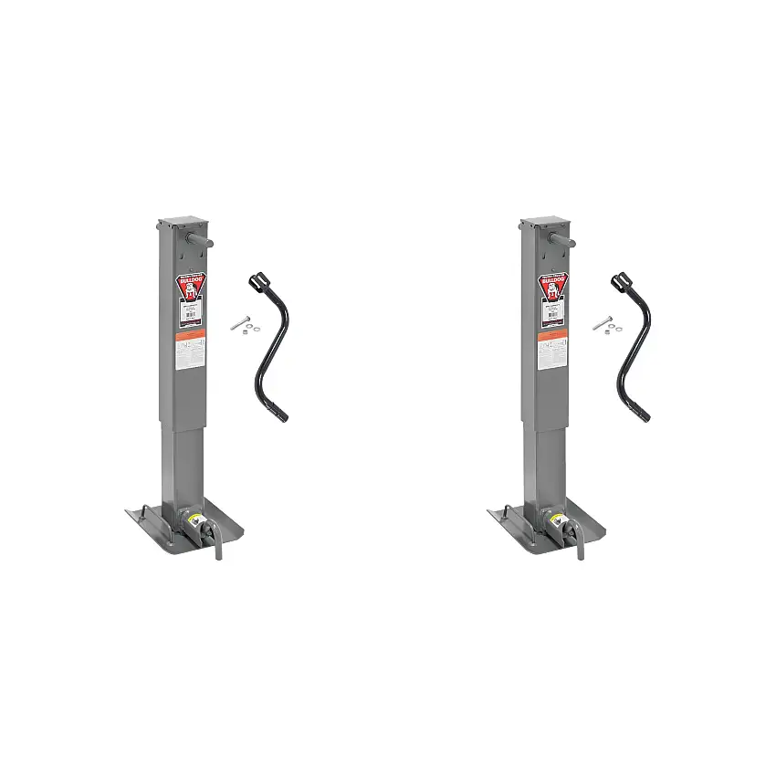 BULLDOG (2-Pack) HD Square Trailer Jack, 12,000 lbs. Support Capacity, Sidewind, 12-1/2 Inch Travel, Direct Weld - Non-Spring Return, Drop Leg Pull Pin to the Side, Handle Inc.
