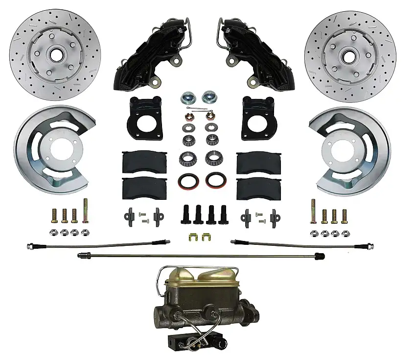 LEED Brakes BFC0001-4C7X Manual Front Kit with Drilled Rotors and Black Powder Coated Calipers