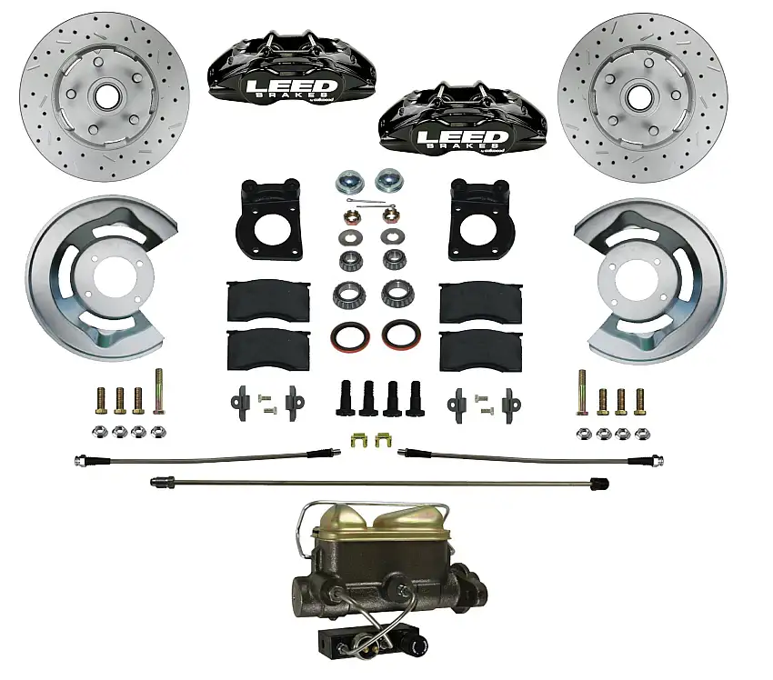 LEED Brakes BFC0005-4C7X Manual Front Kit with Drilled Rotors and Black Powder Coated Calipers