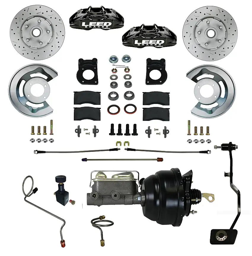LEED Brakes BFC0007-X405MX Power Front Kit with Drilled Rotors and Black Powder Coated Calipers