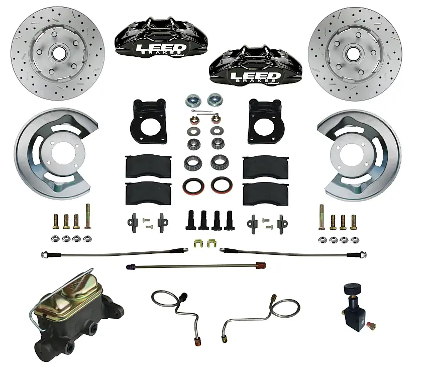 LEED Brakes BFC0008-405X Manual Front Kit with Drilled Rotors and Black Powder Coated Calipers