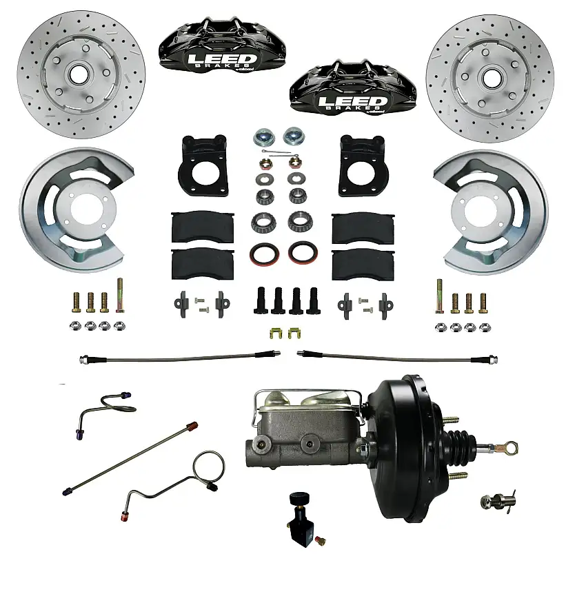 LEED Brakes BFC0008-W405X Power Front Kit with Drilled Rotors and Black Powder Coated Calipers
