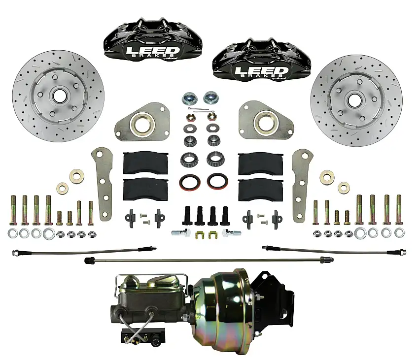 LEED Brakes BFC0026-8307X Power Front Kit with Drilled Rotors and Black Powder Coated Calipers