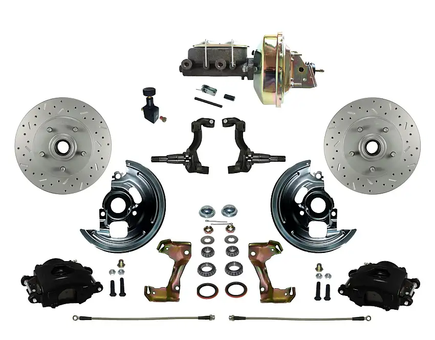 LEED Brakes BFC1006-E105X Power Front Kit with Drilled Rotors and Black Powder Coated Calipers