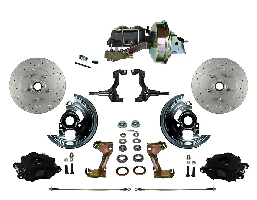 LEED Brakes BFC1006-E1A3X Power Front Kit with Drilled Rotors and Black Powder Coated Calipers