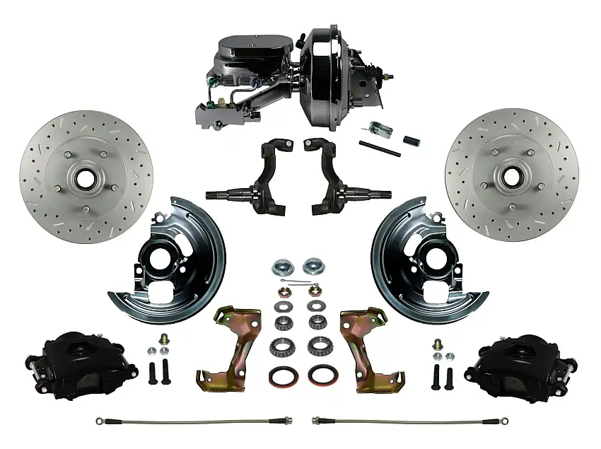 LEED Brakes BFC1006-F6B2X Power Front Kit with Drilled Rotors and Black Powder Coated Calipers