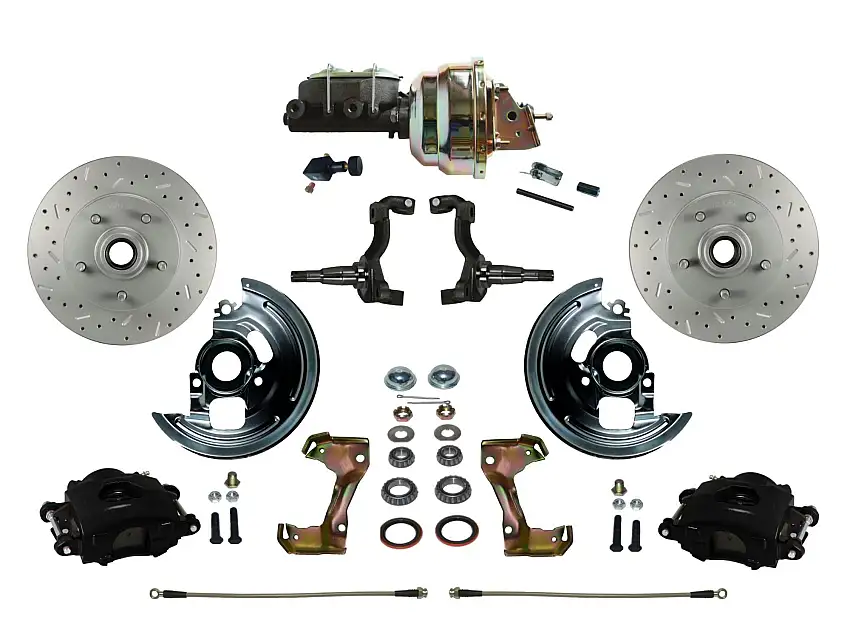 LEED Brakes BFC1006-M105X Power Front Kit with Drilled Rotors and Black Powder Coated Calipers