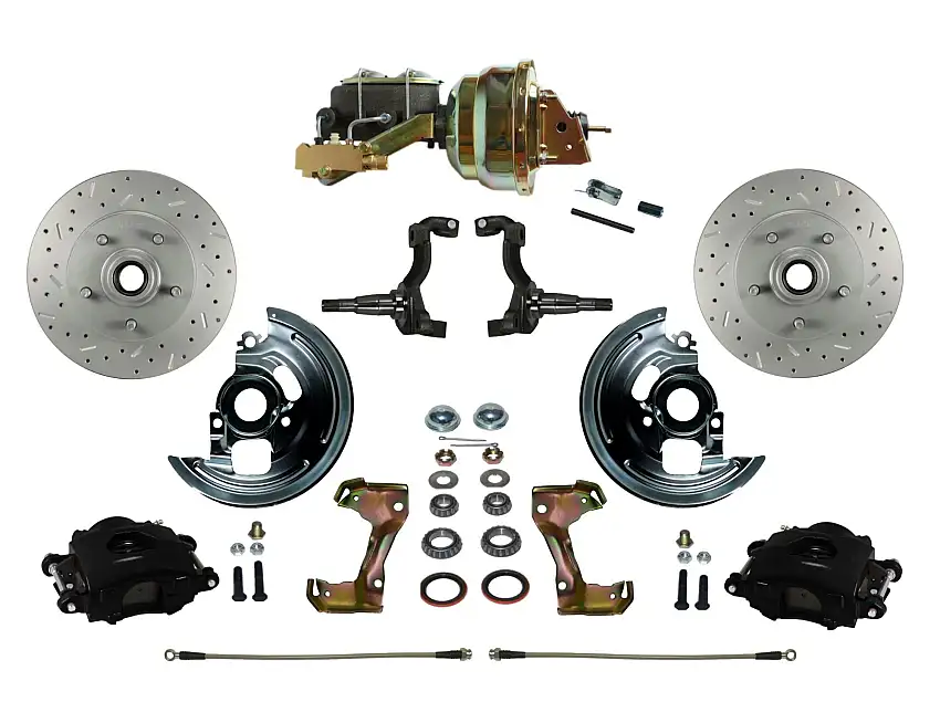 LEED Brakes BFC1006-M1A1X Power Front Kit with Drilled Rotors and Black Powder Coated Calipers