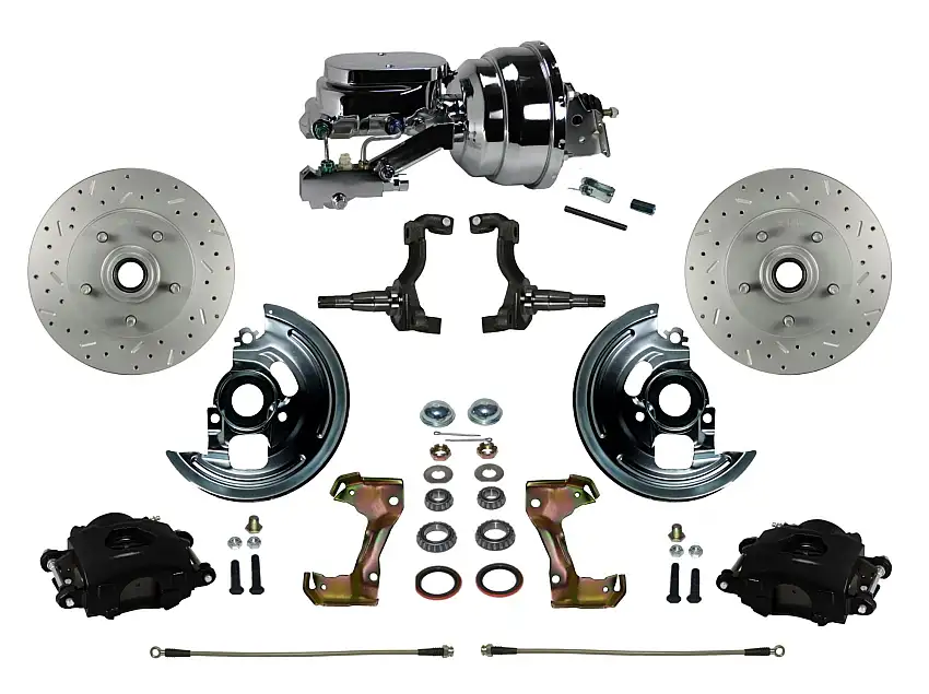 LEED Brakes BFC1006-N6B2X Power Front Kit with Drilled Rotors and Black Powder Coated Calipers