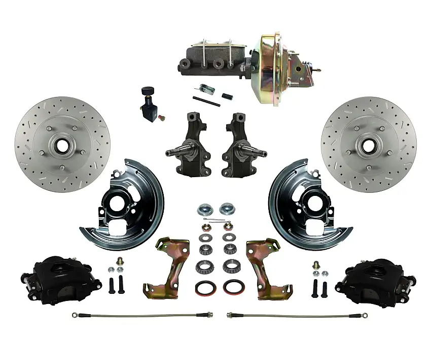LEED Brakes BFC1007-E105X Power Kit with 2" Drop Spindles Drilled Rotors and Black Powder Coated Calipers