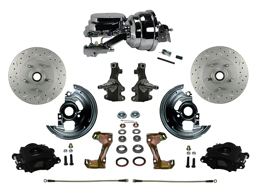 LEED Brakes BFC1007-N6B2X Power Kit with 2" Drop Spindles Drilled Rotors and Black Powder Coated Calipers