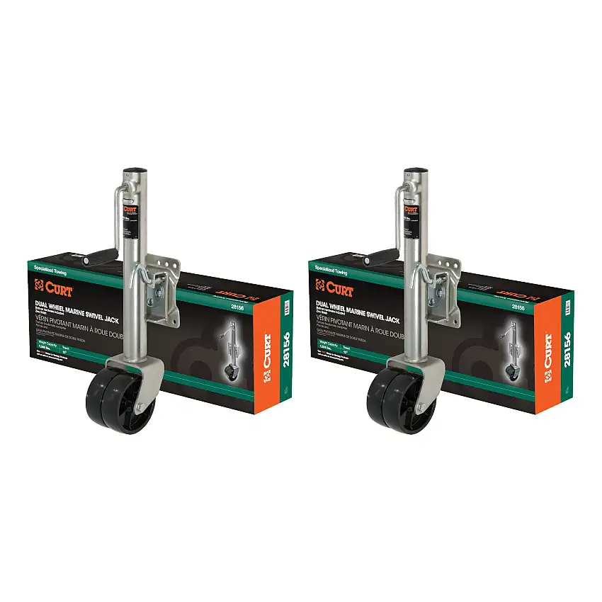 CURT (2-Pack) Marine Jack with Dual 6" Wheels (1,500 lbs, 10" Travel, Packaged)