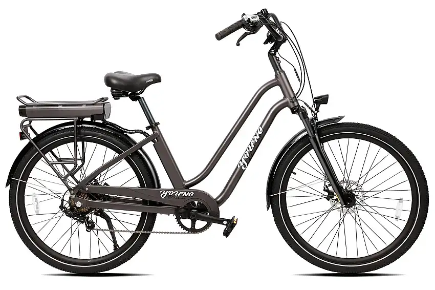 Young Electric 12801002MDG Hybrid/Crossover Electric Bicycle E-Vie step-through, Matte Dark Grey